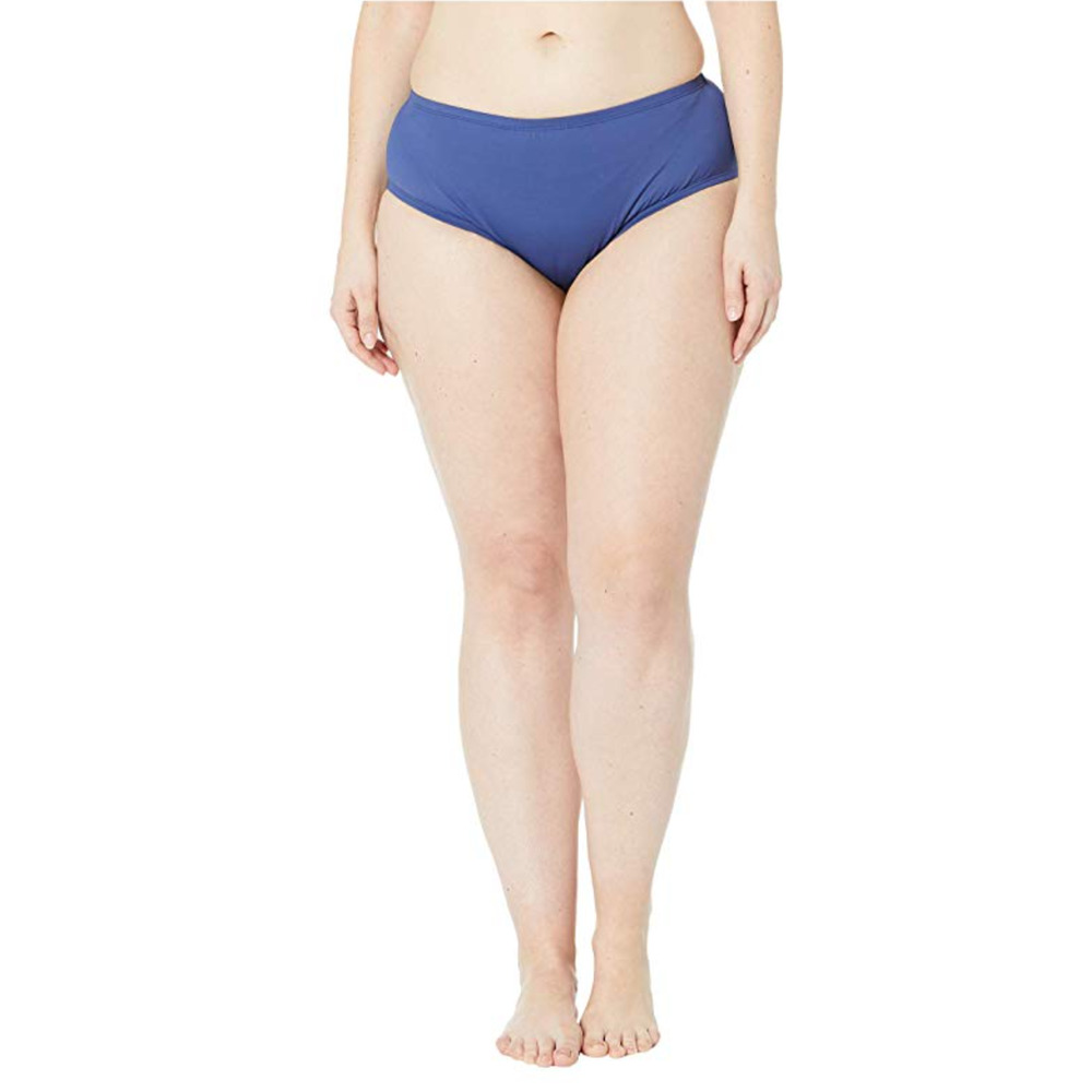 24th&Ocean Women Solid Mid Waist Hipster Bikini Swim Bottom Navy Plus Size 22W